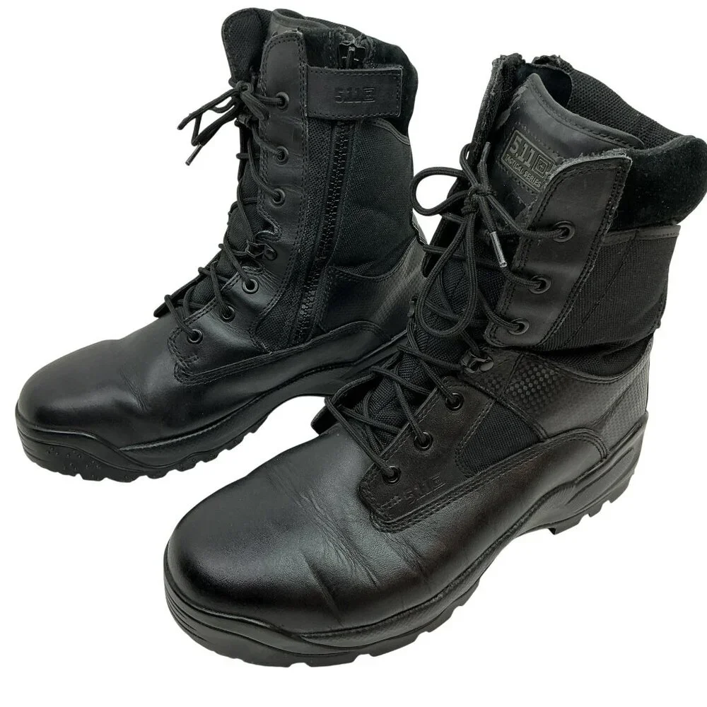 5.11 Tactical Series ATAC 8" Side Zip Combat Boots Mens 13 Leather Nylon Black - Picture 1 of 14